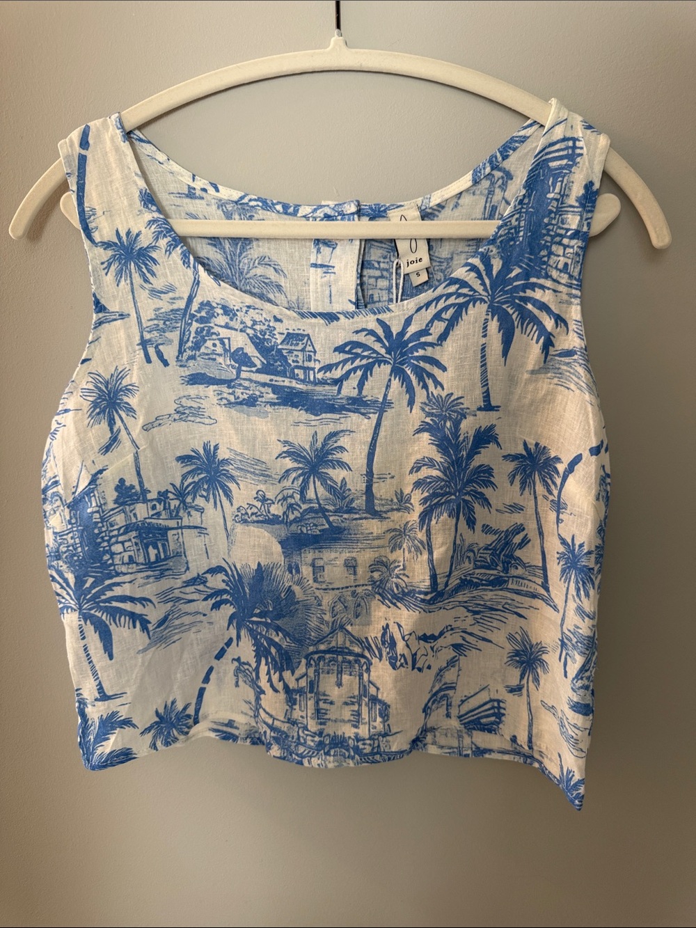 Joie Blue Palm-Print Linen Tank Top, S, NWT